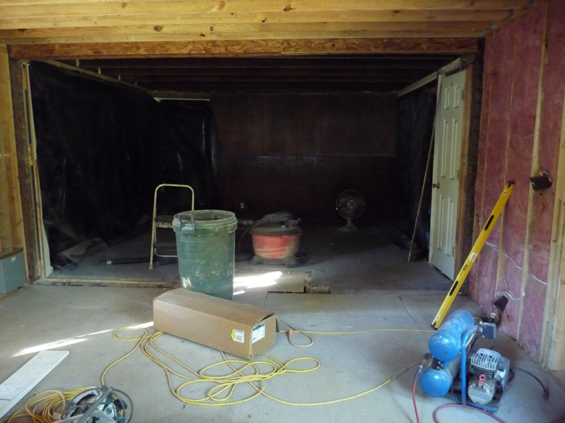 Old living room with ceiling removed