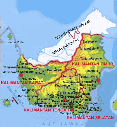 Map of Kalimantan, Indonesia