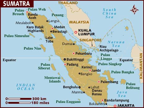Map of Sumatra, Indonesia