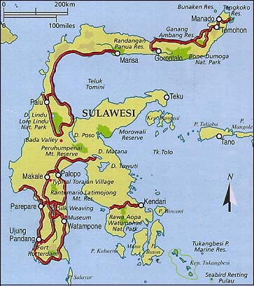 Map of Sulawesi, Indonesia